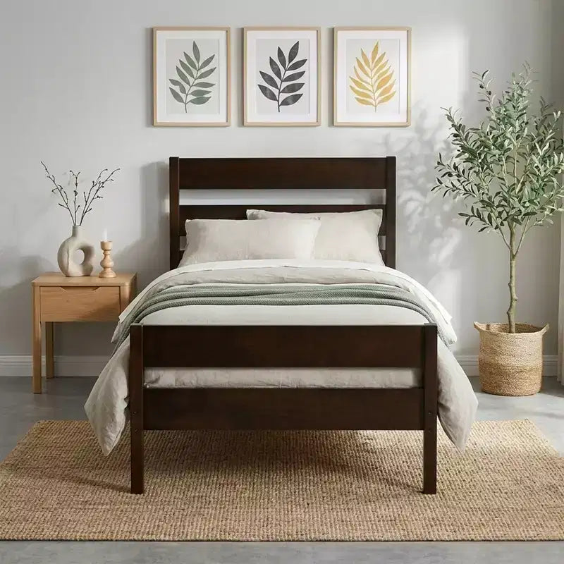Struttura letto a piattaforma singola VECELO con testiera a doghe orizzontali, letto in legno senza bisogno di molle per cameretta bambini