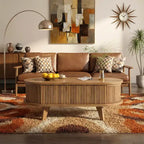 JVNOXK Fluted Lift Top Coffee Table with Hidden Compartment, Wooden Center Table, Modern Oval Lift Tabletop for Home Living Room Office, Walnut