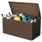 Acekool Contenitore da Esterno Impermeabile da 380 Litri in Resina Effetto Rattan, Cassapanca Lucchettabile per Cuscini, Attrezzi da Giardino, Accessori per Piscina, Marrone