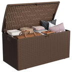 Acekool Contenitore da Esterno Impermeabile da 380 Litri in Resina Effetto Rattan, Cassapanca Lucchettabile per Cuscini, Attrezzi da Giardino, Accessori per Piscina, Marrone
