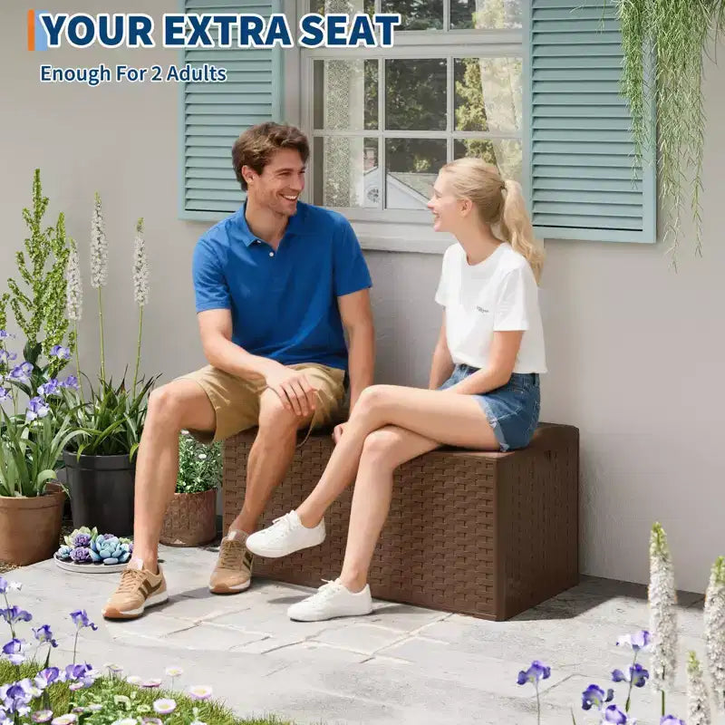 Acekool Contenitore da Esterno Impermeabile da 380 Litri in Resina Effetto Rattan, Cassapanca Lucchettabile per Cuscini, Attrezzi da Giardino, Accessori per Piscina, Marrone