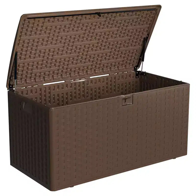 Acekool Contenitore da Esterno Impermeabile da 380 Litri in Resina Effetto Rattan, Cassapanca Lucchettabile per Cuscini, Attrezzi da Giardino, Accessori per Piscina, Marrone