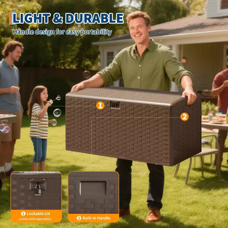 Acekool Contenitore da Esterno Impermeabile da 380 Litri in Resina Effetto Rattan, Cassapanca Lucchettabile per Cuscini, Attrezzi da Giardino, Accessori per Piscina, Marrone