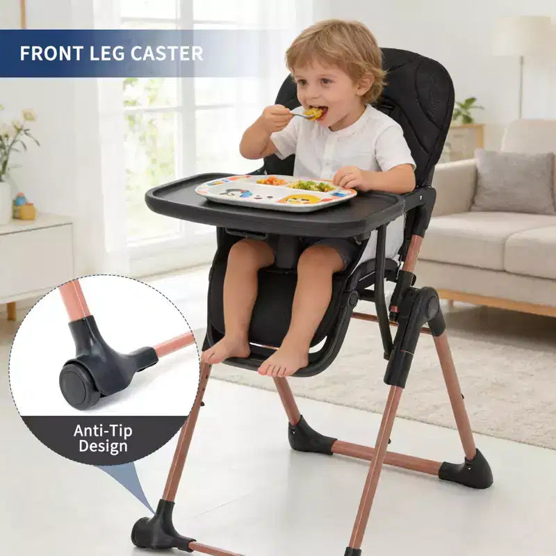 Chaise haute pliable pour bébé, chaise pour nourrisson et tout-petit 3 en 1 portable avec doubles plateaux amovibles, siège d'appoint de voyage compact réglable pour enfants