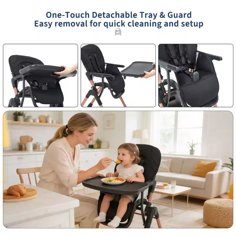 Chaise haute pliable pour bébé, chaise pour nourrisson et tout-petit 3 en 1 portable avec doubles plateaux amovibles, siège d'appoint de voyage compact réglable pour enfants