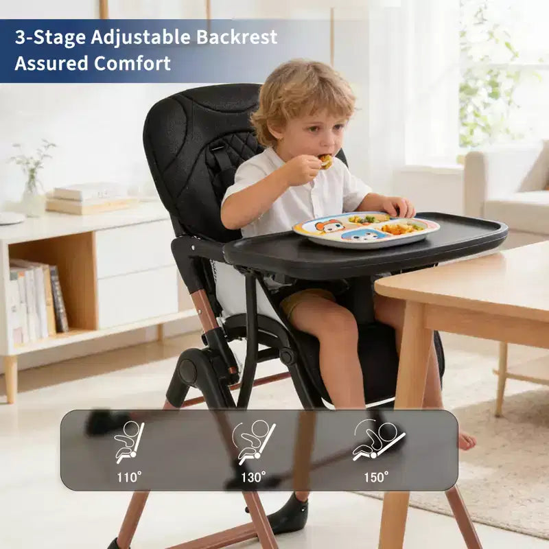 Chaise haute pliable pour bébé, chaise pour nourrisson et tout-petit 3 en 1 portable avec doubles plateaux amovibles, siège d'appoint de voyage compact réglable pour enfants