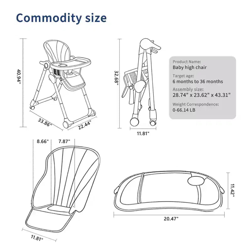 Chaise haute pliable pour bébé, chaise pour nourrisson et tout-petit 3 en 1 portable avec doubles plateaux amovibles, siège d'appoint de voyage compact réglable pour enfants