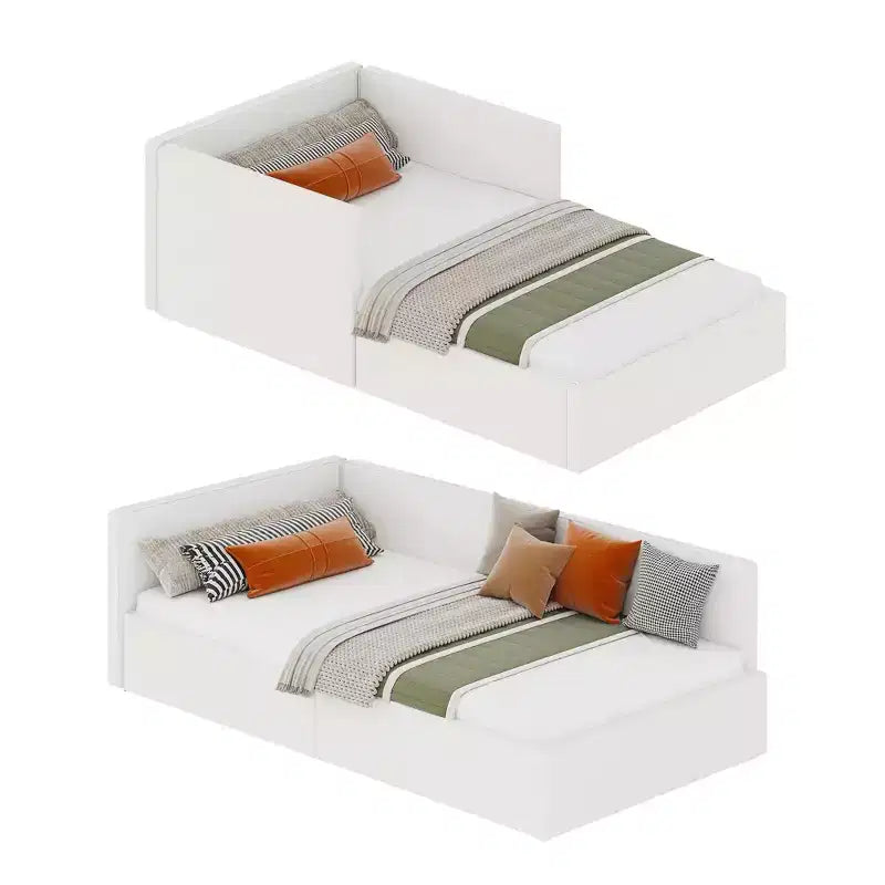 Struttura Divano Letto Angolare Doppio con Testiera Imbottita in Velluto, Daybed con Sponda Regolabile per Bambini, Camera da Letto per Ragazzi e Ragazze e Camera degli Ospiti