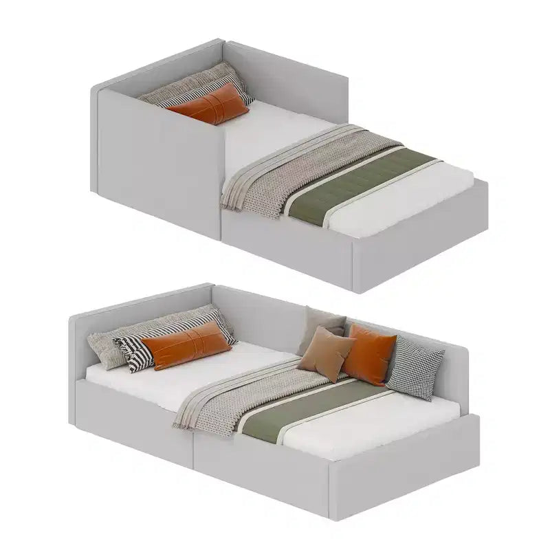 Struttura Divano Letto Angolare Doppio con Testiera Imbottita in Velluto, Daybed con Sponda Regolabile per Bambini, Camera da Letto per Ragazzi e Ragazze e Camera degli Ospiti