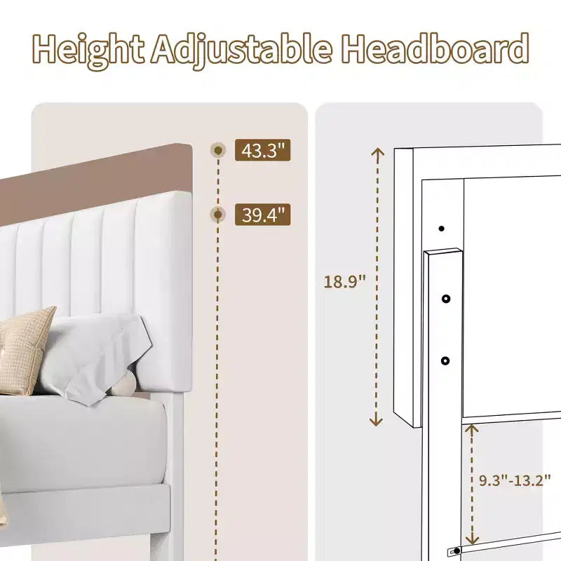 Letto imbottito con piattaforma e testiera trapuntata regolabile, struttura del letto matrimoniale senza rumore, robuste doghe in legno, non è necessaria la rete a molle. Disponibile in versione singola