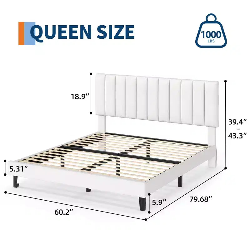 Letto imbottito con piattaforma e testiera trapuntata regolabile, struttura del letto matrimoniale senza rumore, robuste doghe in legno, non è necessaria la rete a molle. Disponibile in versione singola
