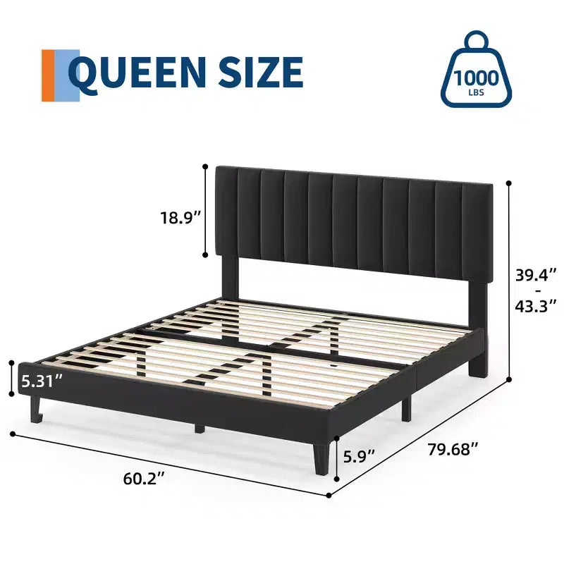 Letto imbottito con piattaforma e testiera trapuntata regolabile, struttura del letto matrimoniale senza rumore, robuste doghe in legno, non è necessaria la rete a molle. Disponibile in versione singola