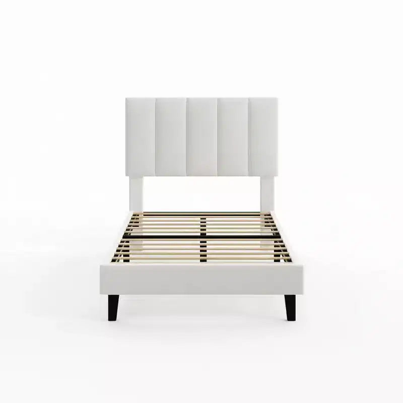 Letto imbottito con piattaforma e testiera trapuntata regolabile, struttura del letto matrimoniale senza rumore, robuste doghe in legno, non è necessaria la rete a molle. Disponibile in versione singola