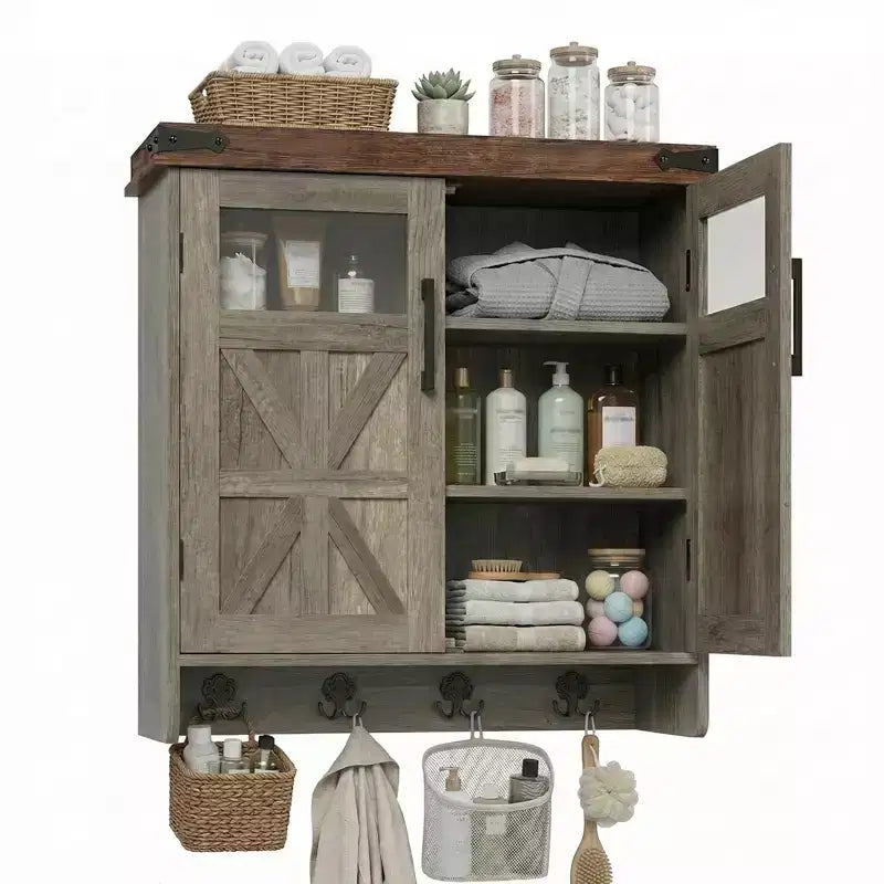 Zeus & Ruta Wall Mounted Bathroom Cabinet with Adjustable Shelves, Storage Organizer with Towel Hook, Space Saving