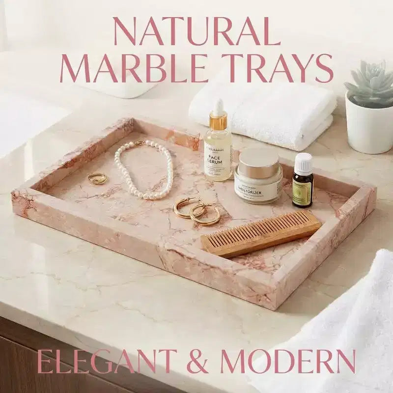 Élégant plateau de rangement à bijoux en marbre naturel, cadeau fête des mères, plateau en marbre véritable pour coiffeuse, salle de bain, décoration intérieure
