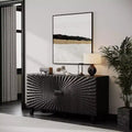 GDFStudio Makena Modern 59 Buffet Sideboard Cabinet with 4 Sunburst Doors and Solid Wood Legs