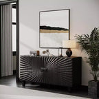GDFStudio Makena Modern 59 Buffet Sideboard Cabinet with 4 Sunburst Doors and Solid Wood Legs