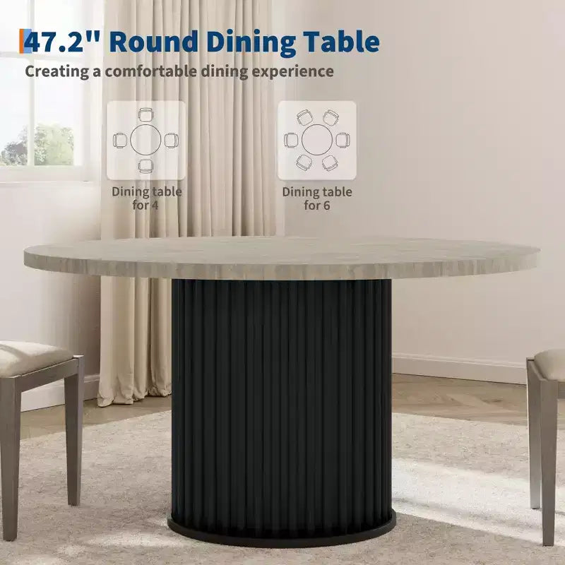 47 Tavolo da Pranzo Rotondo Grande per 4-6 Persone, Tavolo da Cucina Circolare in Legno con Base a Piedistallo in Metallo Ondulato Resistente per Casa e Sala da Pranzo