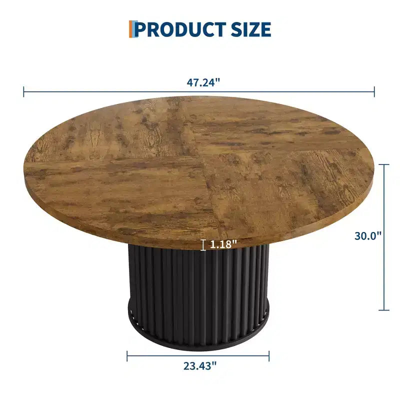 47 grande table à manger ronde pour 4-6 personnes, table de cuisine en bois avec base piédestal métallique ondulée robuste pour la maison et la salle à manger