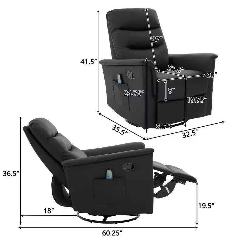 Fauteuil inclinable manuel rembourré en bouclette moderne, fauteuil inclinable berçant pivotant avec massage et dossier réglable pour salon-Panipeachy