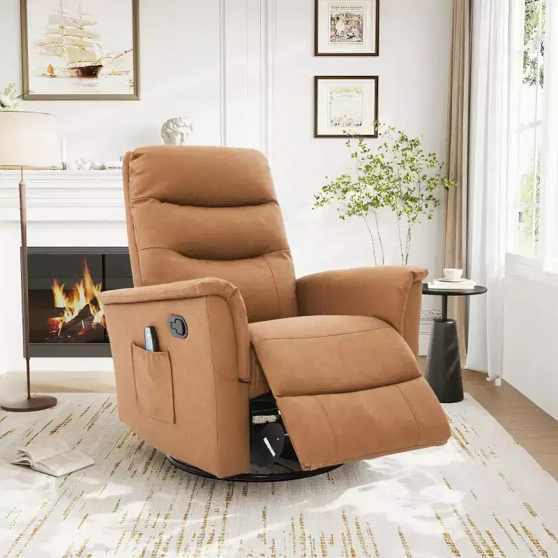 Fauteuil inclinable manuel rembourré en bouclette moderne, fauteuil inclinable berçant pivotant avec massage et dossier réglable pour salon-Panipeachy