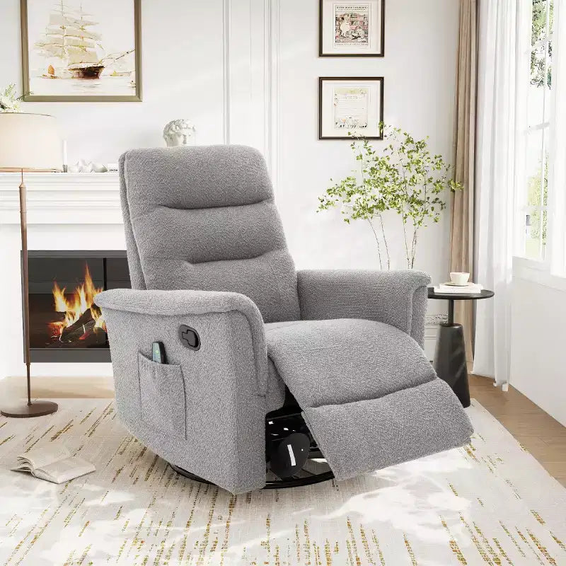 Fauteuil inclinable manuel rembourré en bouclette moderne, fauteuil inclinable berçant pivotant avec massage et dossier réglable pour salon-Panipeachy