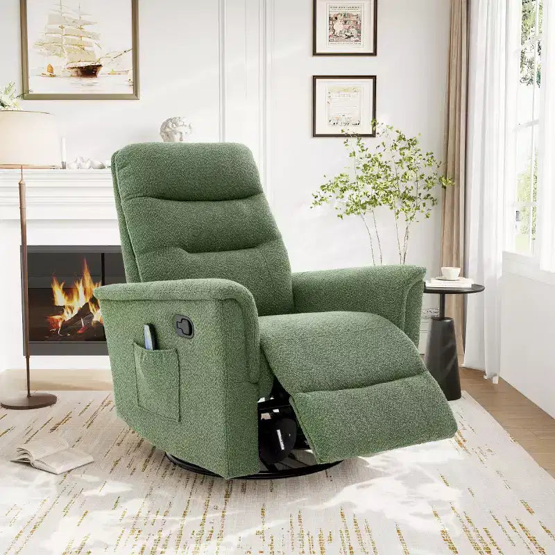 Fauteuil inclinable manuel rembourré en bouclette moderne, fauteuil inclinable berçant pivotant avec massage et dossier réglable pour salon-Panipeachy