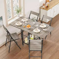 47 5-Piece Farmhouse Folding Dining Set for 4  Wooden Drop Leaf Table on Wheels & 4 Foldable Chairs  Sturdy Steel Frame, Space-Saving for Apartmen