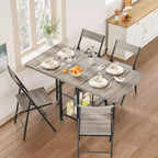 47 5-Piece Farmhouse Folding Dining Set for 4  Wooden Drop Leaf Table on Wheels & 4 Foldable Chairs  Sturdy Steel Frame, Space-Saving for Apartmen