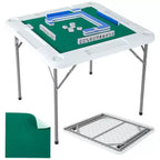 35.4 Folding Mahjong & Domino Table, 4-Player Portable Square Card Table with Green Top, Cup Holders and Chip Trays for Poker, Games and Puzzles