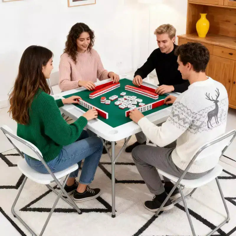 Table de mah-jong et de dominos pliable de 35,4", table de cartes carrée portable pour 4 joueurs avec plateau vert, porte-gobelets et plateaux à jetons pour le poker, les jeux et les puzzles