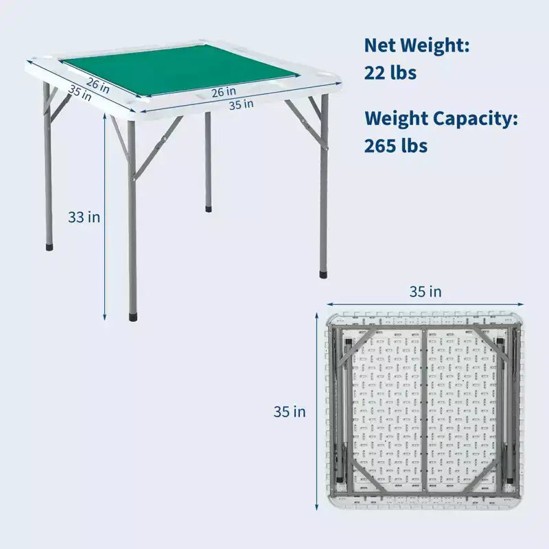 Table de mah-jong et de dominos pliable de 35,4", table de cartes carrée portable pour 4 joueurs avec plateau vert, porte-gobelets et plateaux à jetons pour le poker, les jeux et les puzzles