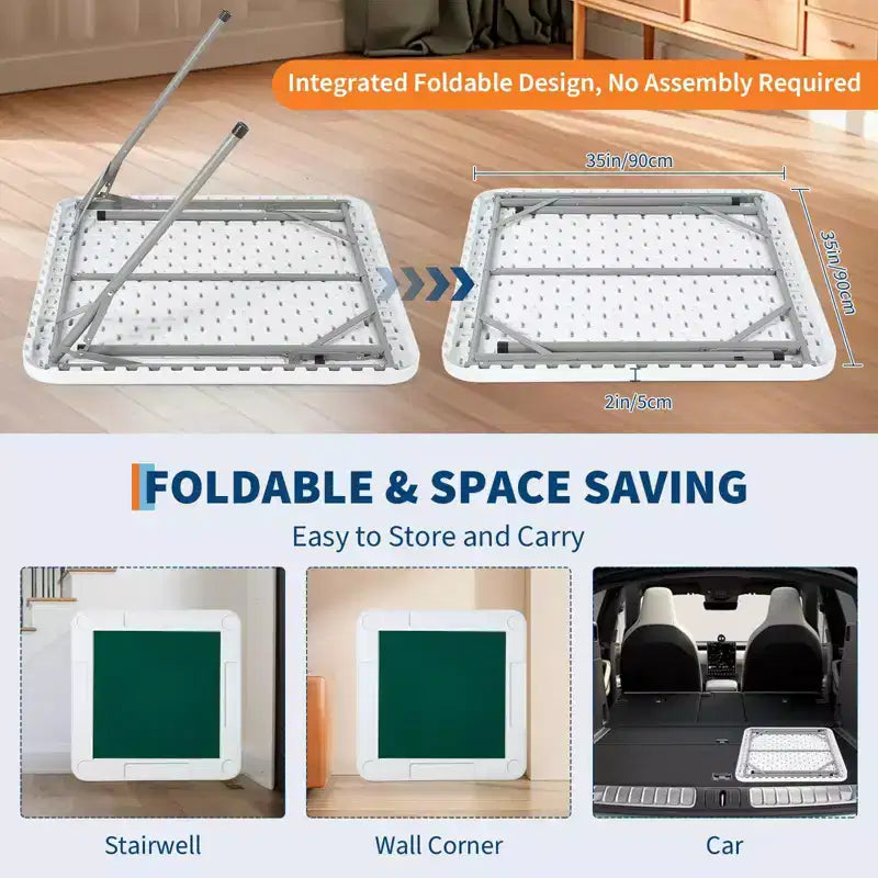 Table de mah-jong et de dominos pliable de 35,4", table de cartes carrée portable pour 4 joueurs avec plateau vert, porte-gobelets et plateaux à jetons pour le poker, les jeux et les puzzles