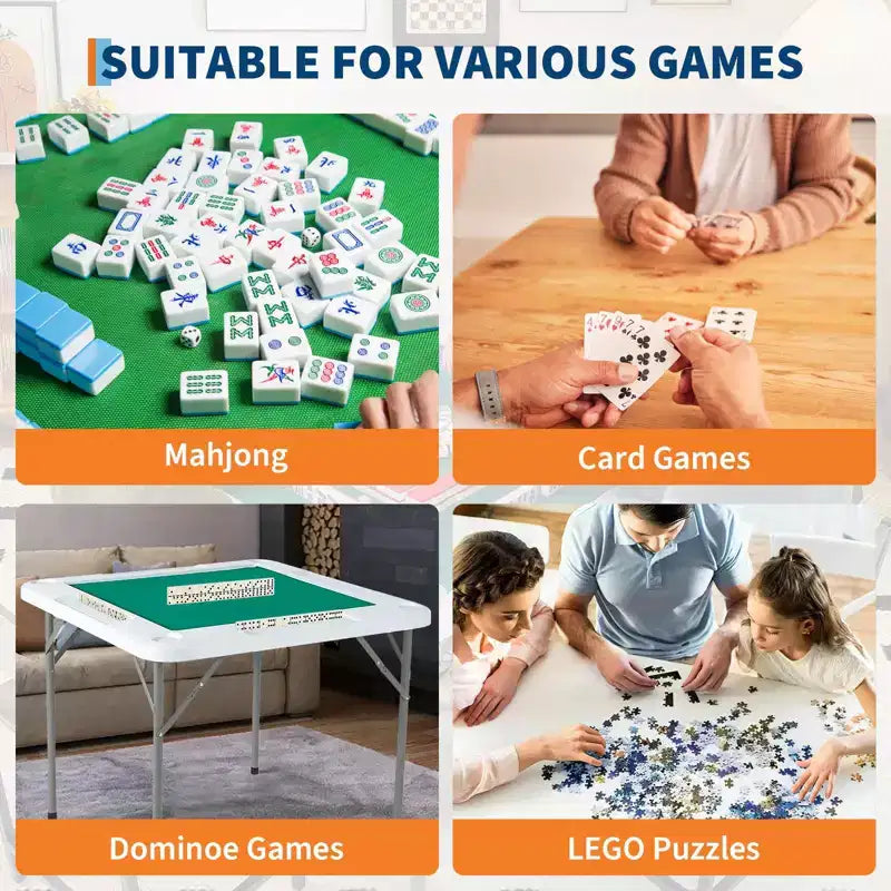 Table de mah-jong et de dominos pliable de 35,4", table de cartes carrée portable pour 4 joueurs avec plateau vert, porte-gobelets et plateaux à jetons pour le poker, les jeux et les puzzles