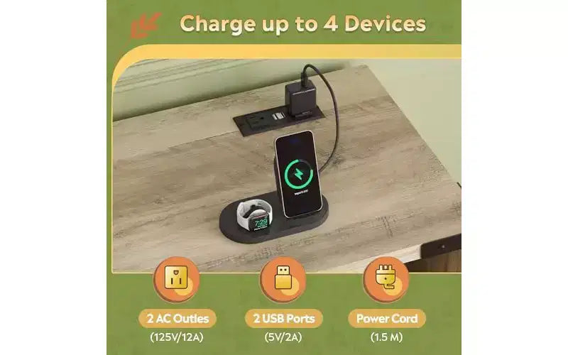 DEXYLLO Cassettiera schedario in Legno con Stazione di Ricarica, Armadietto Classificatore Laterale Mobile con Serratura per Ufficio Domestico
