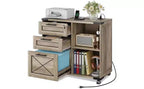 DEXYLLO Wood File Cabinet with Charging Station, Mobile Lateral Filing Cabinet with Lock for Home Office