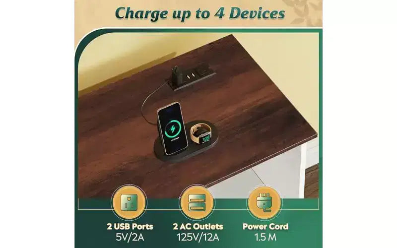 DEXYLLO Cassettiera da Ufficio a 3 Cassetti, Mobile Laterale in Legno con Serratura e Stazione di Ricarica, Carrello Porta Stampante con Ruote e Ripiani per Home Office