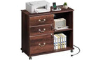 DEXYLLO 3 Drawer File Cabinet,Wood Lateral Filing Cabinet with Lock & Charging Station,Rolling Printer Stand with Storage for Home Office