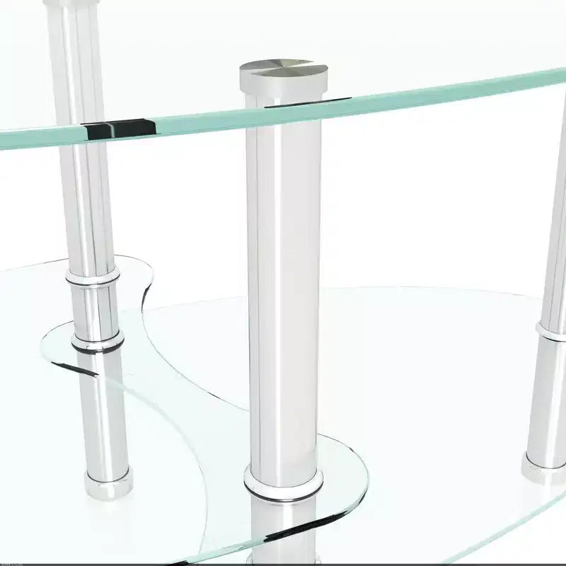 Tavolino da Caffè Ovale Trasparente a 3 Strati in Vetro, Tavolo Moderno in Vetro Temperato con Gambe in Acciaio Inossidabile per Soggiorno Ufficio