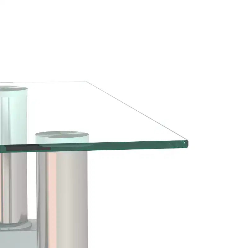 Tavolino da Caffè in Vetro Temperato Bianco Trasparente da 45 cm, Tavolino Quadrato a 2 Livelli con Gambe in Metallo per Soggiorno Camera da Letto