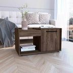 Lyon Dark Walnut Coffee Table, Single Door Cabinet One Open Shelf Ample Surface Display Table for Living Room