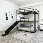 Luxystar Full Size Metal Loft Bed with Slide and Ladder for Kids' Room, Black