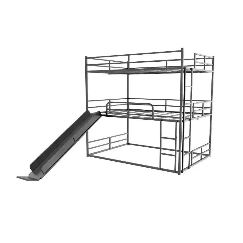 Letto a soppalco in metallo full size Luxystar con scivolo e scaletta per la camera dei bambini, nero