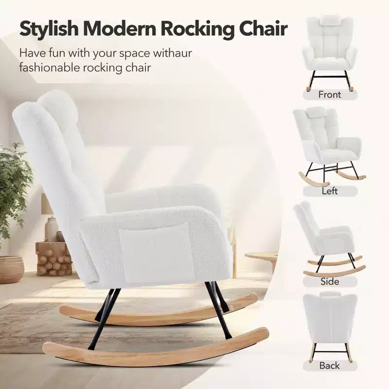 2 chaises à bascule modernes en tissu rembourré pour animaux en peluche, dossier haut et siège rembourré, poche latérale pour chambre d'enfant, salon, bureau