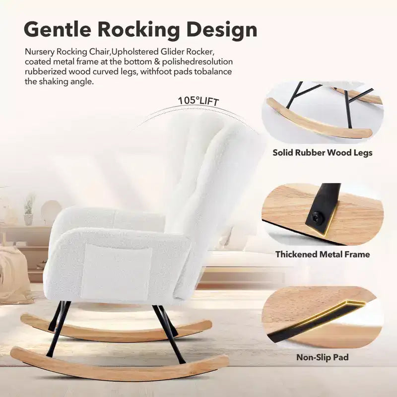 2 chaises à bascule modernes en tissu rembourré pour animaux en peluche, dossier haut et siège rembourré, poche latérale pour chambre d'enfant, salon, bureau