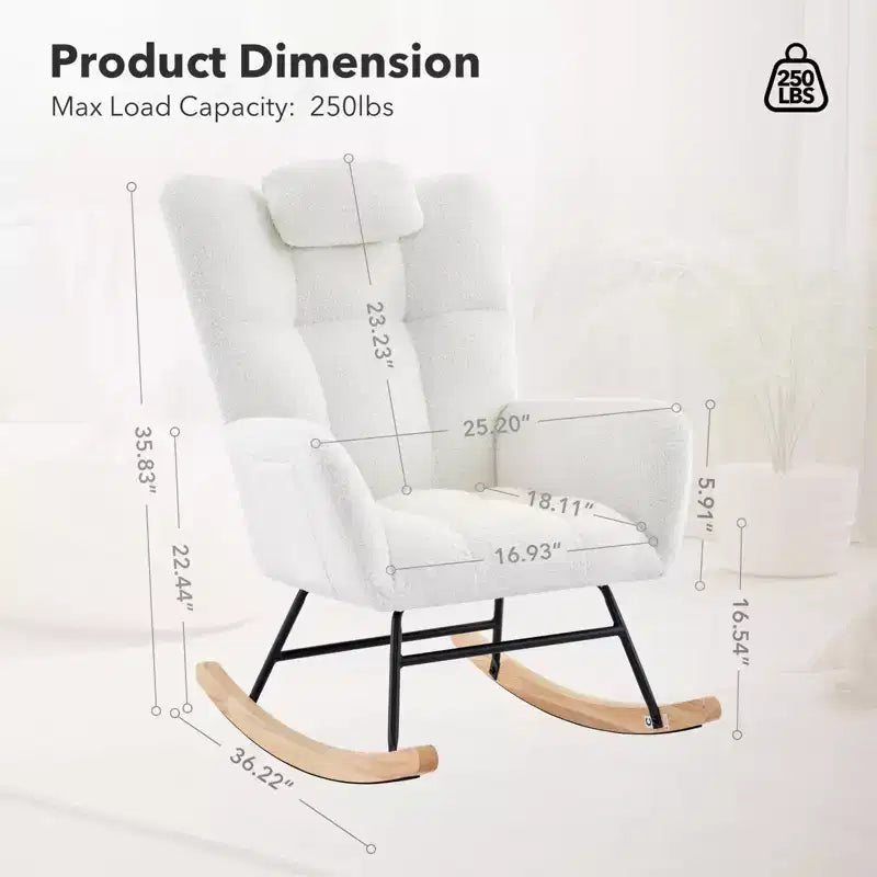 2 chaises à bascule modernes en tissu rembourré pour animaux en peluche, dossier haut et siège rembourré, poche latérale pour chambre d'enfant, salon, bureau