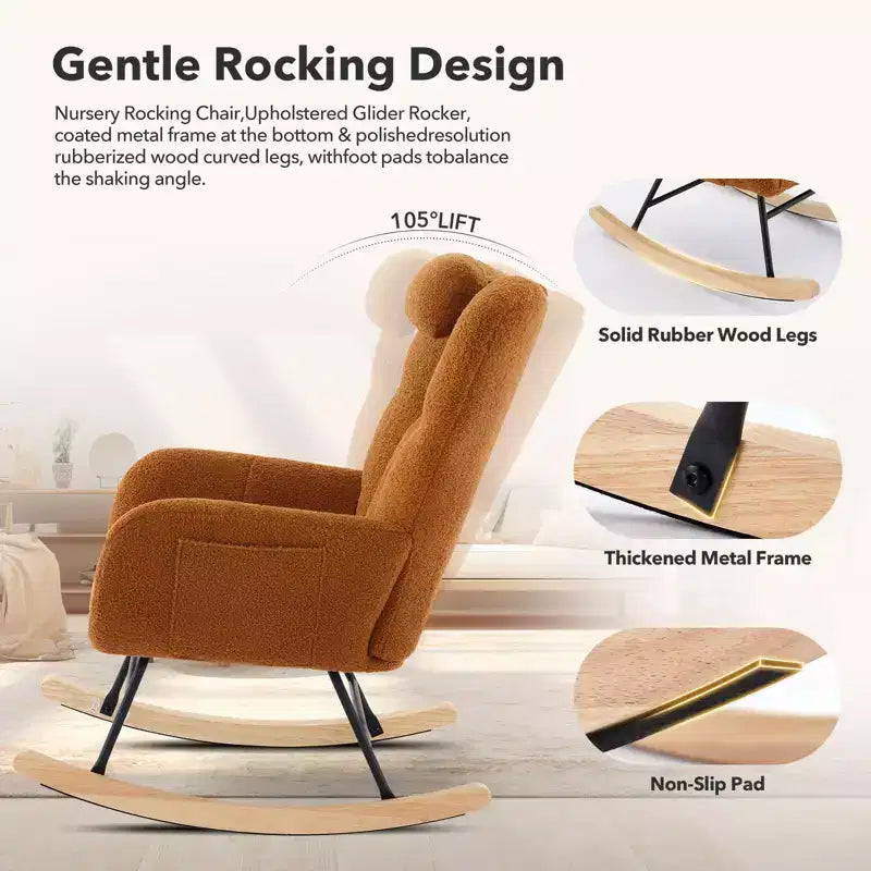2 chaises à bascule modernes en tissu rembourré pour animaux en peluche, dossier haut et siège rembourré, poche latérale pour chambre d'enfant, salon, bureau