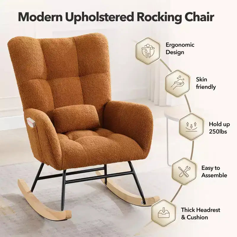 2 chaises à bascule modernes en tissu rembourré pour animaux en peluche, dossier haut et siège rembourré, poche latérale pour chambre d'enfant, salon, bureau
