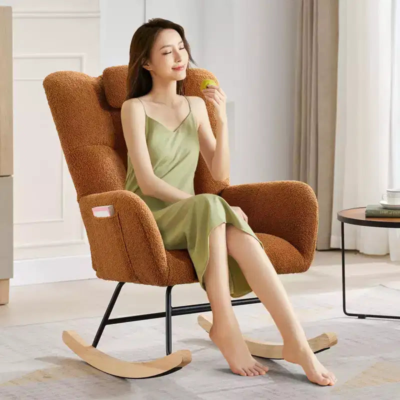 2 chaises à bascule modernes en tissu rembourré pour animaux en peluche, dossier haut et siège rembourré, poche latérale pour chambre d'enfant, salon, bureau