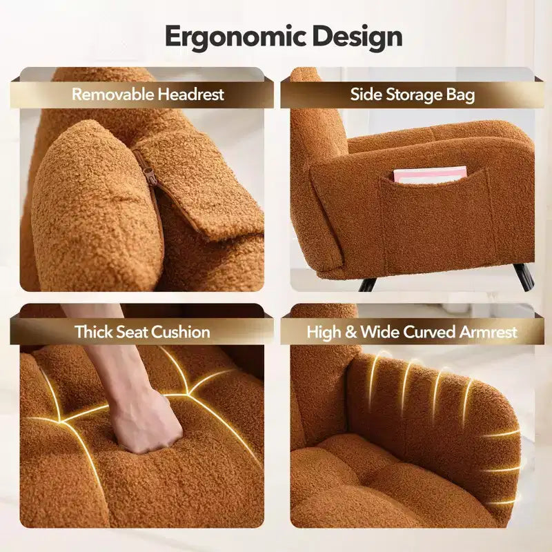 2 chaises à bascule modernes en tissu rembourré pour animaux en peluche, dossier haut et siège rembourré, poche latérale pour chambre d'enfant, salon, bureau